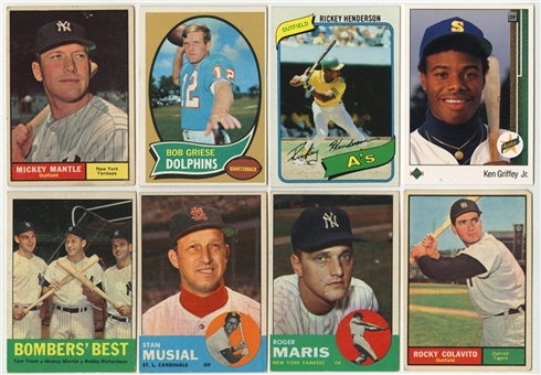 1961-1989 Topps and Upper Deck Stars and Hall of Famers Baseball and Football Collection (8 Different) Including Mantle, Maris and Musial
